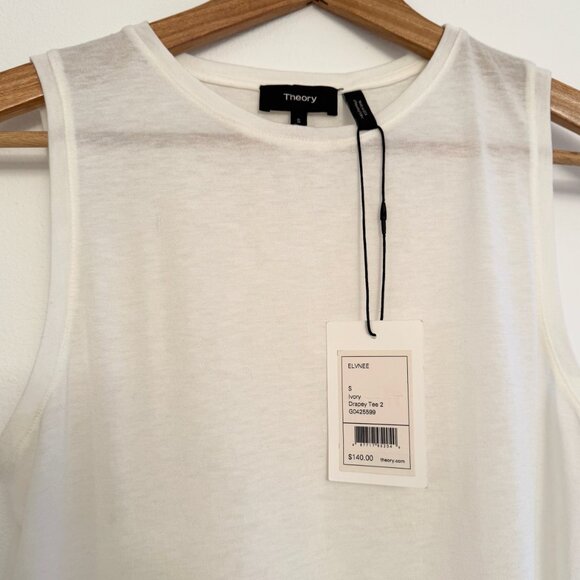 THEORY SHEER IVORY DRAPY PLEATS PEPLUM TOP -SIZE SMALL - Picture 5 of 7